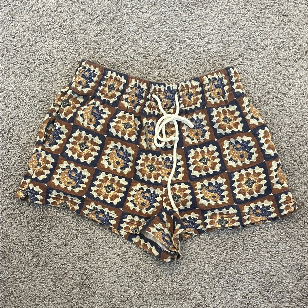 Urban Outfitters Brown and Blue Patterned High Waist Shorts